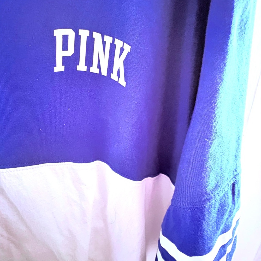 PINK Victoria's Secret Blue & White Colorblock Long Sleeve Top Size XXL - Picture 3 of 5